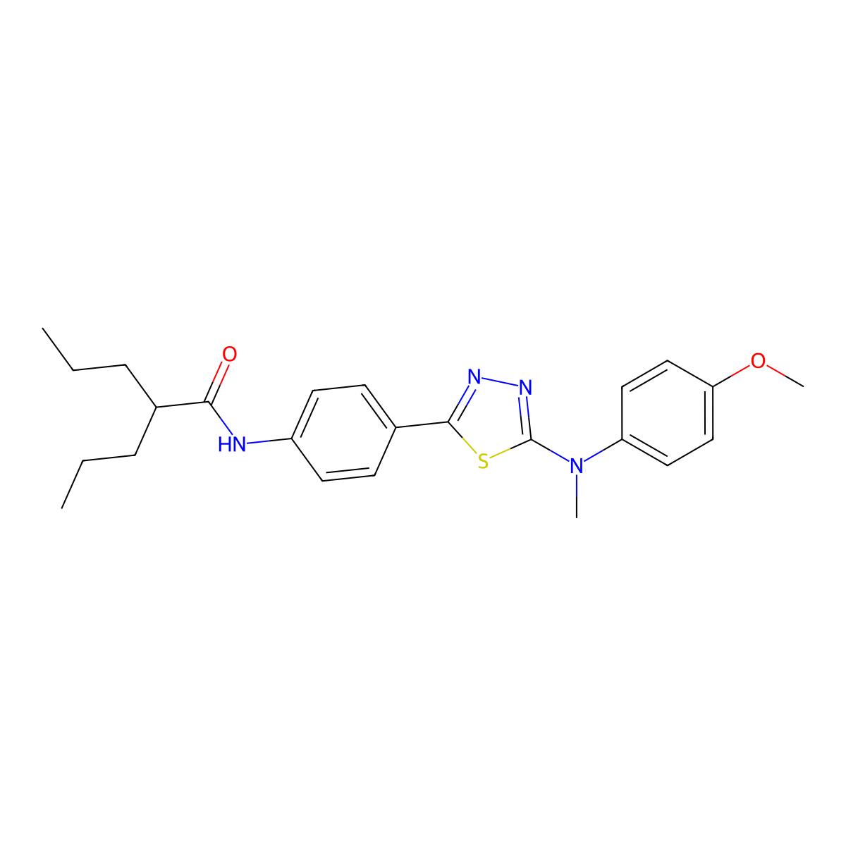N-(4-(5-((4-methoxyphenyl)(methyl)amino)-1,3,4-thiadiazol-2-yl)phenyl)-2-propylpentanamide molecular structure, CAS 1021023-64-2