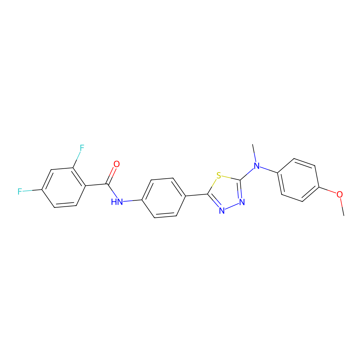 2,4-difluoro-N-(4-(5-((4-methoxyphenyl)(methyl)amino)-1,3,4-thiadiazol-2-yl)phenyl)benzamide molecular structure, CAS 1021023-66-4
