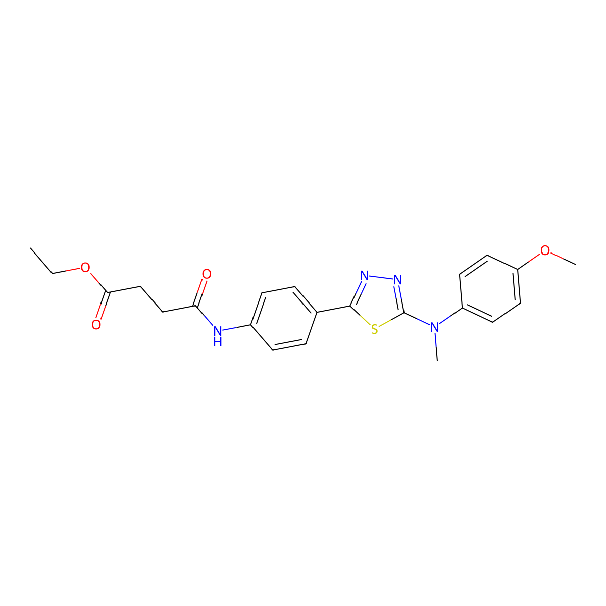 Ethyl 4-((4-(5-((4-methoxyphenyl)(methyl)amino)-1,3,4-thiadiazol-2-yl)phenyl)amino)-4-oxobutanoate molecular structure, CAS 1021023-67-5
