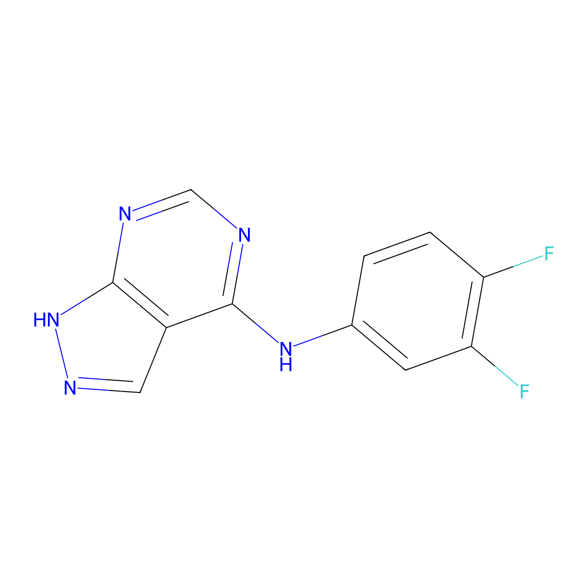 N-(3,4-difluorophenyl)-1H-pyrazolo[3,4-d]pyrimidin-4-amine molecular structure, CAS 1021023-70-0