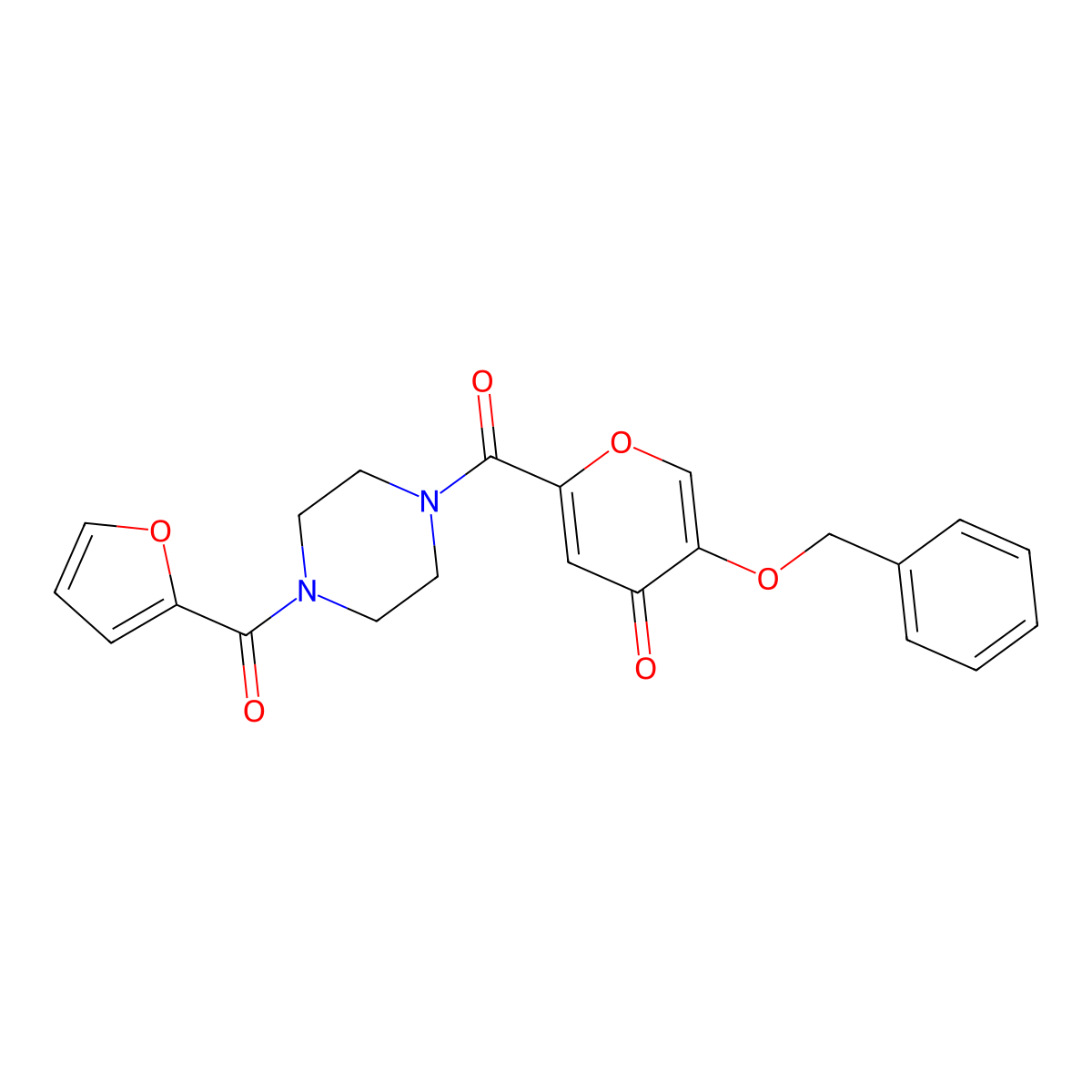 5-(benzyloxy)-2-(4-(furan-2-carbonyl)piperazine-1-carbonyl)-4H-pyran-4-one molecular structure, CAS 1021023-83-5