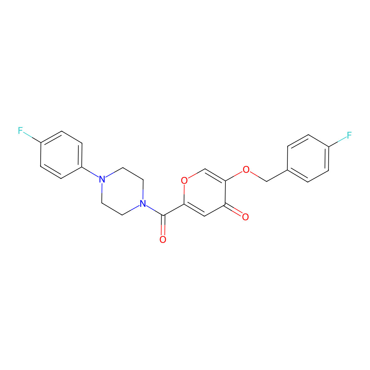 5-((4-fluorobenzyl)oxy)-2-(4-(4-fluorophenyl)piperazine-1-carbonyl)-4H-pyran-4-one molecular structure, CAS 1021024-21-4