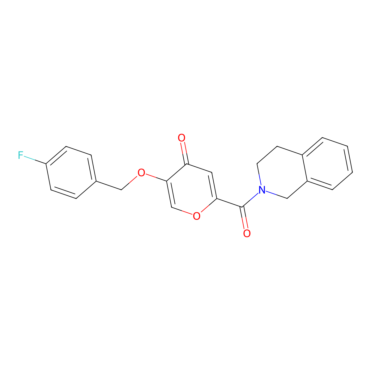 5-((4-fluorobenzyl)oxy)-2-(1,2,3,4-tetrahydroisoquinoline-2-carbonyl)-4H-pyran-4-one molecular structure, CAS 1021024-24-7