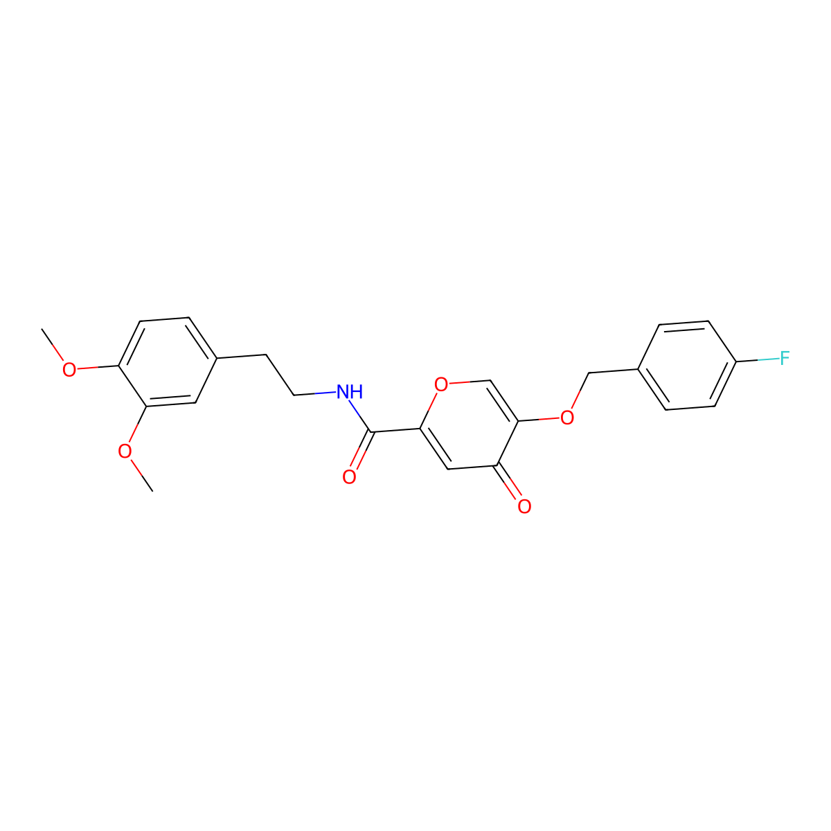 N-(3,4-dimethoxyphenethyl)-5-((4-fluorobenzyl)oxy)-4-oxo-4H-pyran-2-carboxamide molecular structure, CAS 1021024-35-0