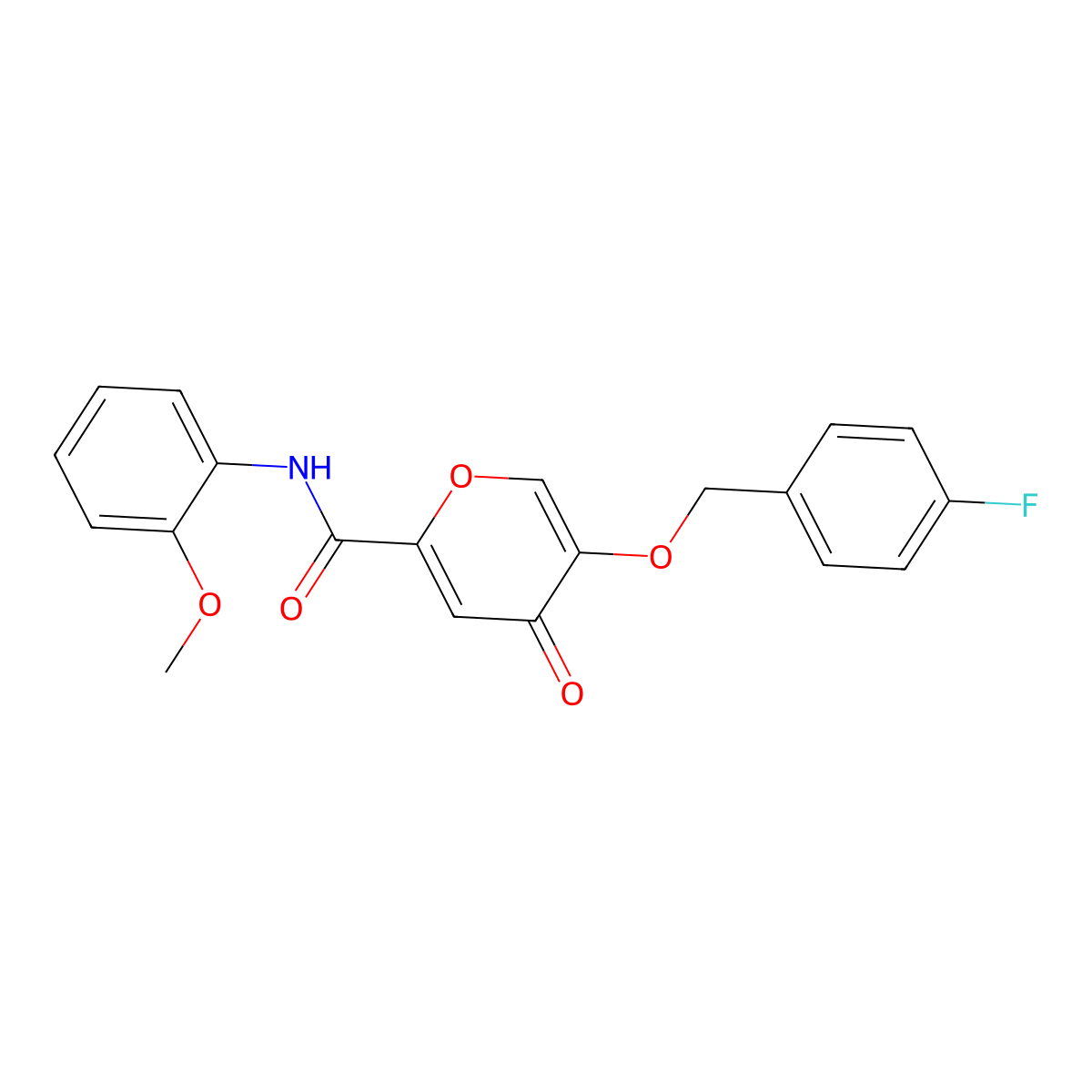 5-((4-fluorobenzyl)oxy)-N-(2-methoxyphenyl)-4-oxo-4H-pyran-2-carboxamide molecular structure, CAS 1021024-39-4