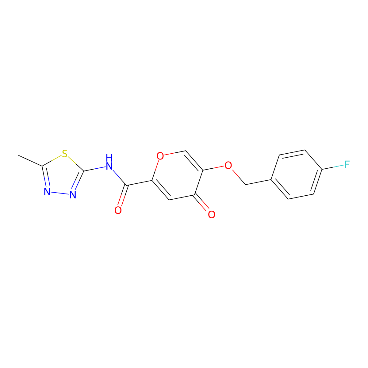 5-((4-fluorobenzyl)oxy)-N-(5-methyl-1,3,4-thiadiazol-2-yl)-4-oxo-4H-pyran-2-carboxamide molecular structure, CAS 1021024-43-0
