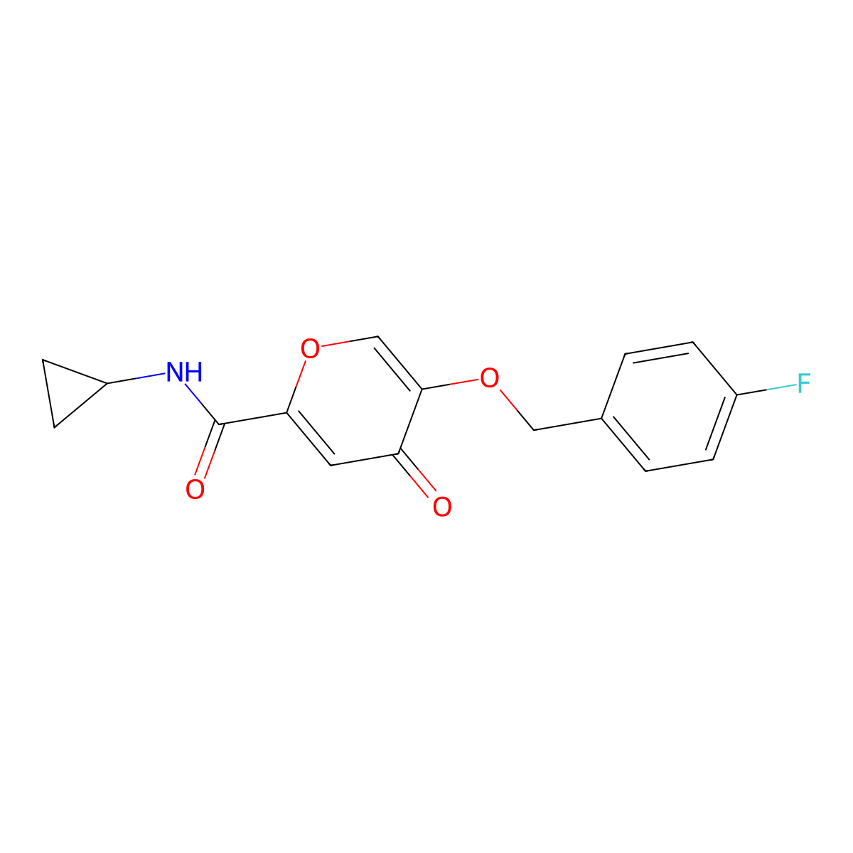 N-cyclopropyl-5-((4-fluorobenzyl)oxy)-4-oxo-4H-pyran-2-carboxamide molecular structure, CAS 1021024-44-1