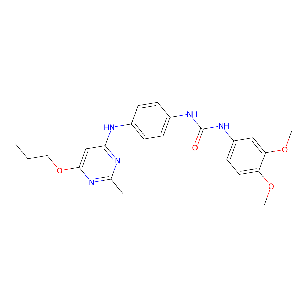 1-(3,4-Dimethoxyphenyl)-3-(4-((2-methyl-6-propoxypyrimidin-4-yl)amino)phenyl)urea molecular structure, CAS 1021024-46-3