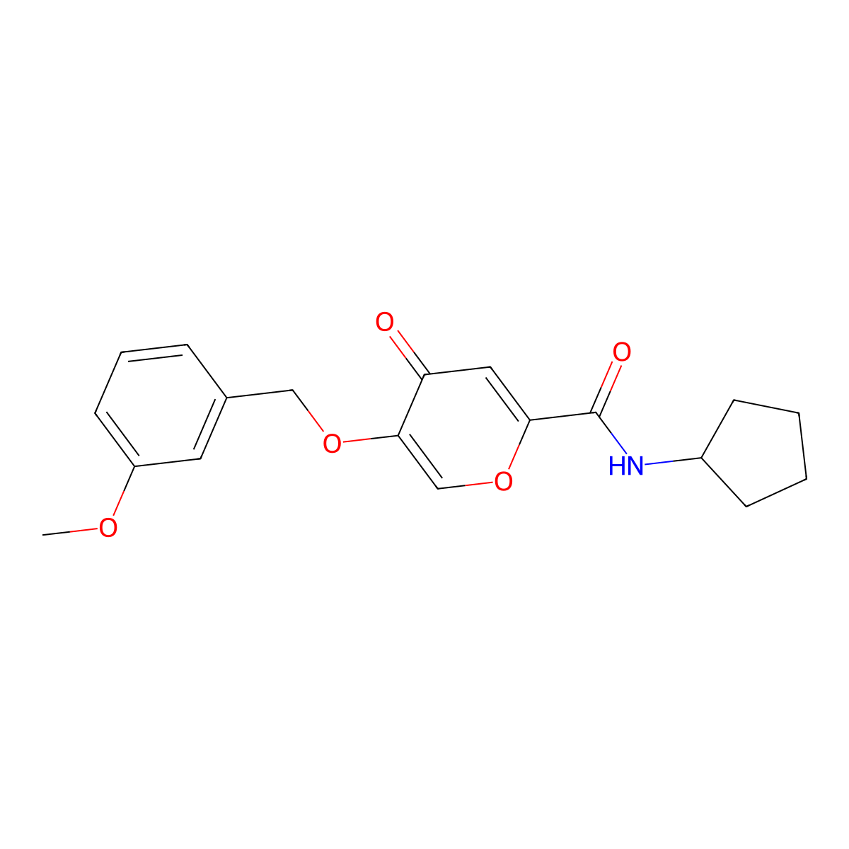 N-cyclopentyl-5-((3-methoxybenzyl)oxy)-4-oxo-4H-pyran-2-carboxamide molecular structure, CAS 1021024-56-5