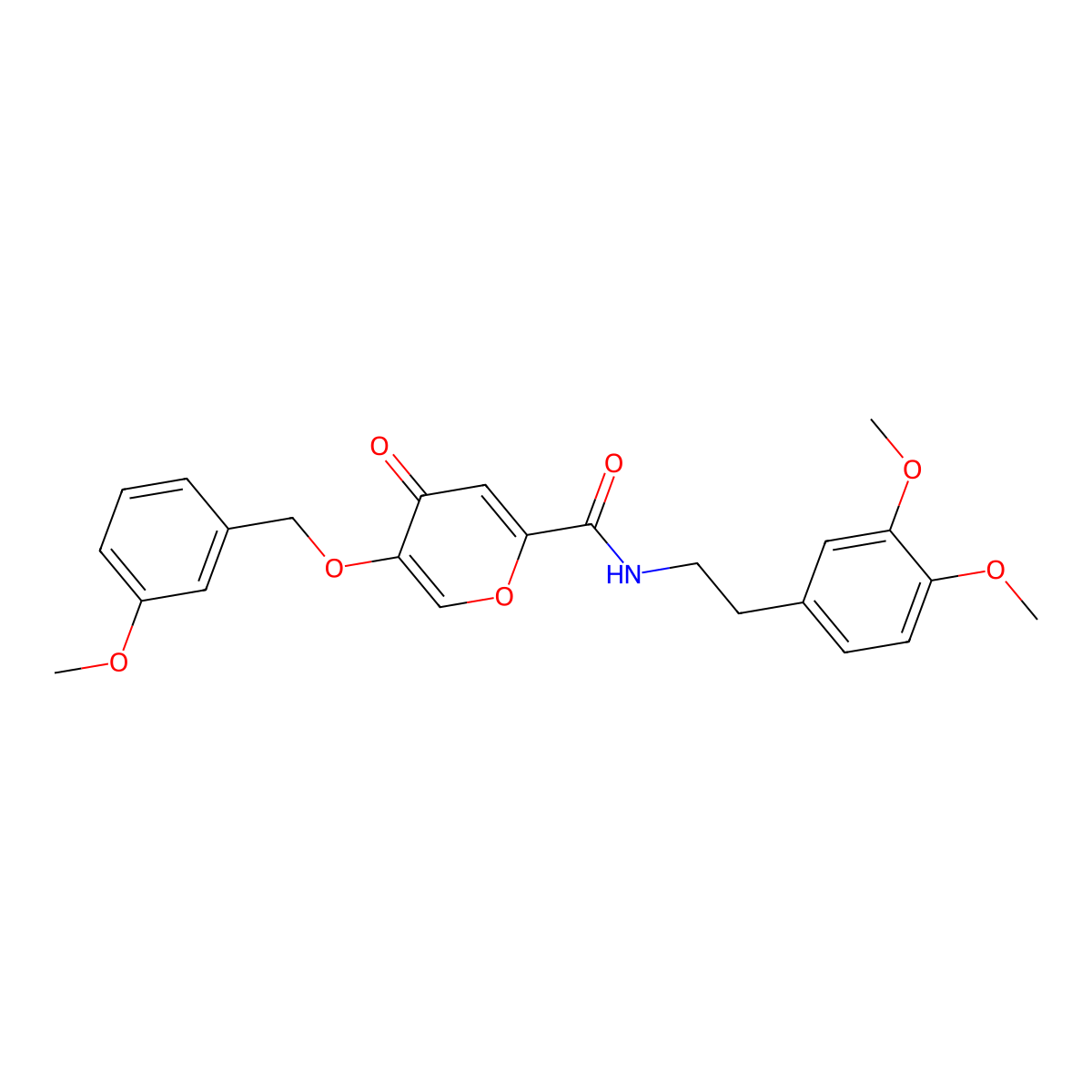 N-(3,4-dimethoxyphenethyl)-5-((3-methoxybenzyl)oxy)-4-oxo-4H-pyran-2-carboxamide molecular structure, CAS 1021024-65-6