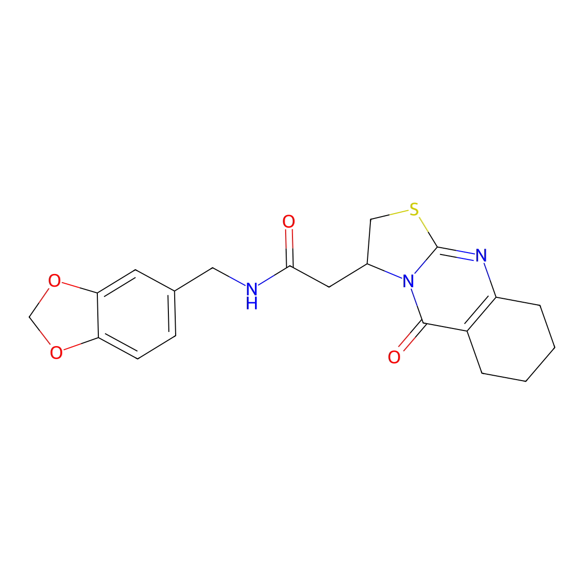 N-(benzo[d][1,3]dioxol-5-ylmethyl)-2-(5-oxo-3,5,6,7,8,9-hexahydro-2H-thiazolo[2,3-b]quinazolin-3-yl)acetamide molecular structure, CAS 1021024-70-3
