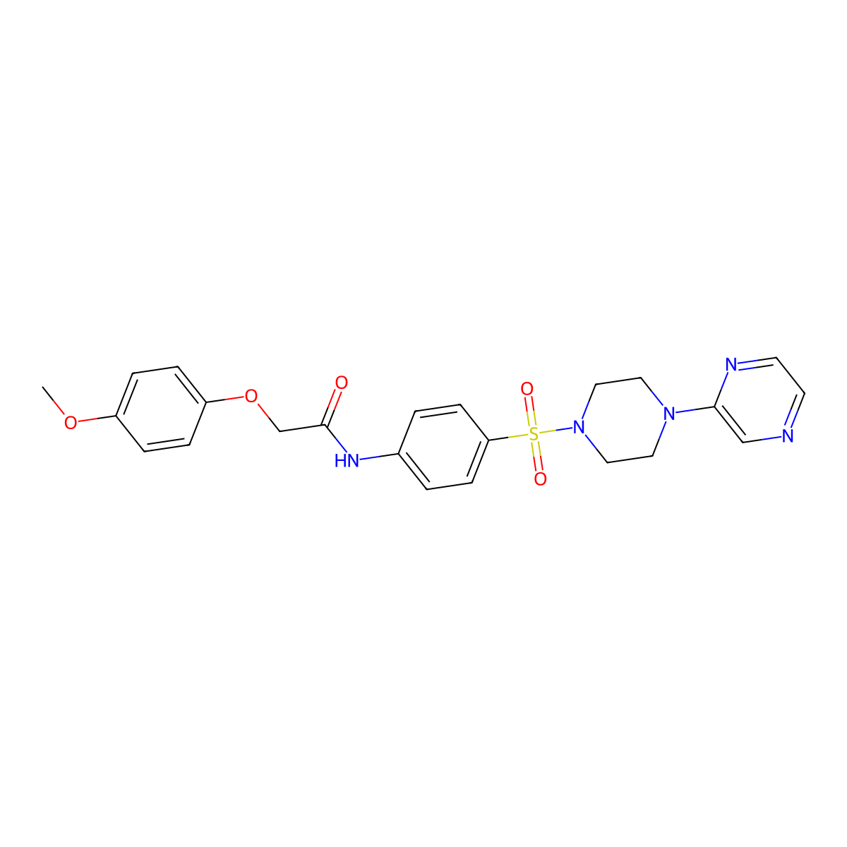 2-(4-methoxyphenoxy)-N-(4-((4-(pyrazin-2-yl)piperazin-1-yl)sulfonyl)phenyl)acetamide molecular structure, CAS 1021024-81-6