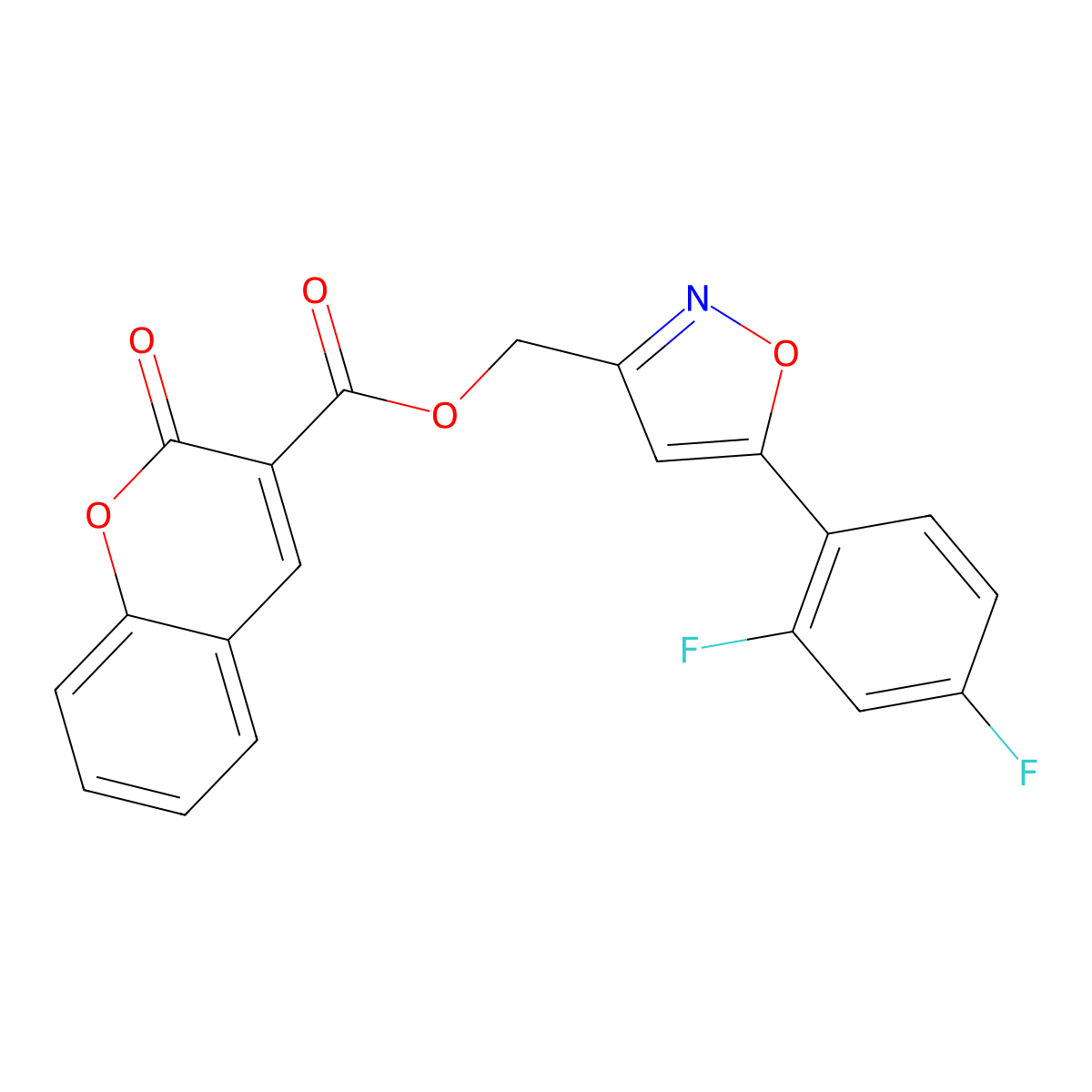 (5-(2,4-difluorophenyl)isoxazol-3-yl)methyl 2-oxo-2H-chromene-3-carboxylate molecular structure, CAS 1021024-96-3