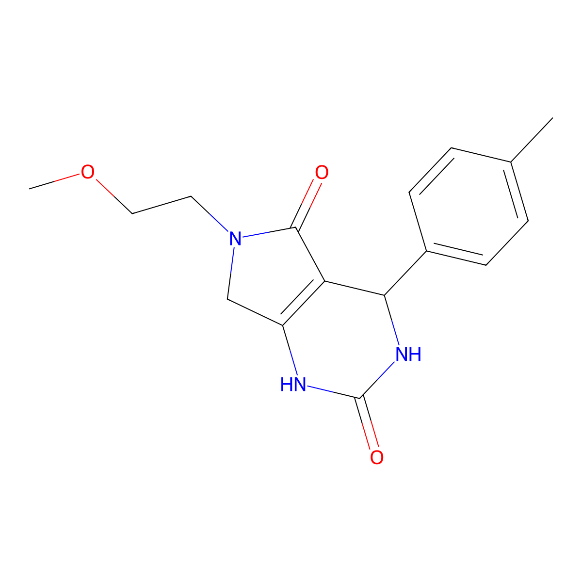 6-(2-methoxyethyl)-4-(p-tolyl)-3,4,6,7-tetrahydro-1H-pyrrolo[3,4-d]pyrimidine-2,5-dione molecular structure, CAS 1021024-98-5