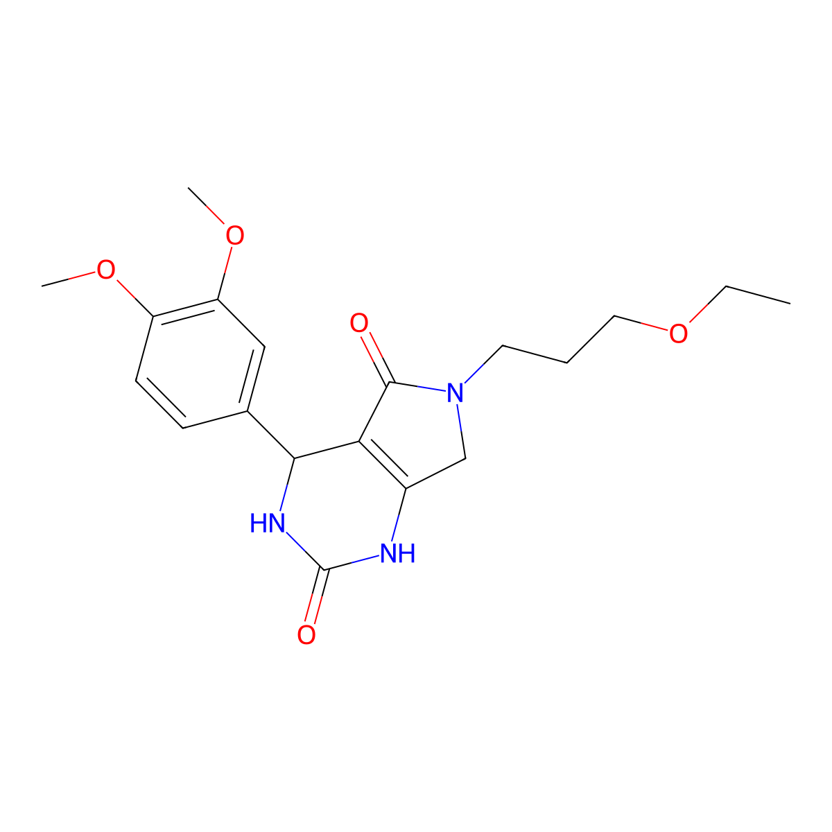 4-(3,4-dimethoxyphenyl)-6-(3-ethoxypropyl)-3,4,6,7-tetrahydro-1H-pyrrolo[3,4-d]pyrimidine-2,5-dione molecular structure, CAS 1021025-00-2