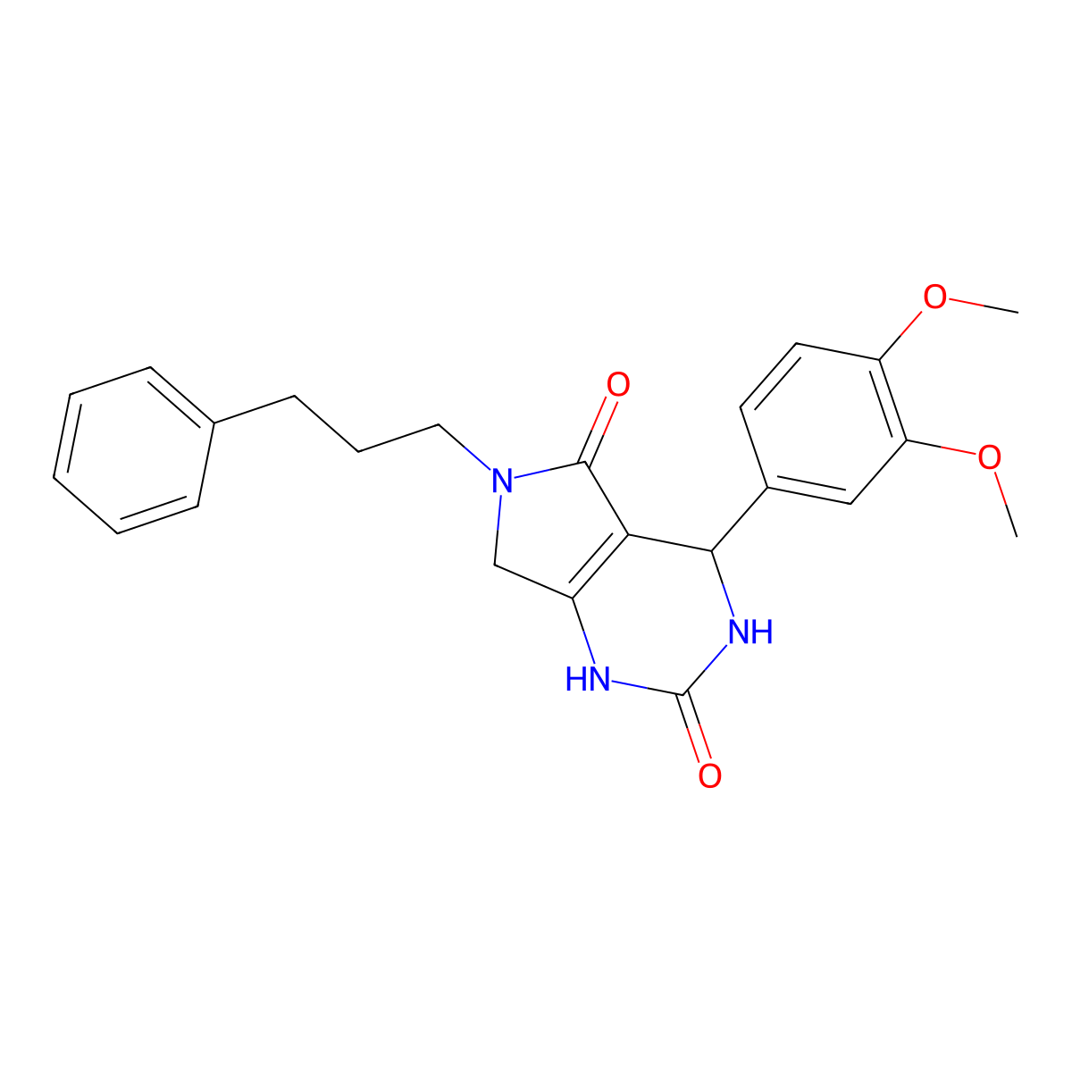 4-(3,4-dimethoxyphenyl)-6-(3-phenylpropyl)-3,4,6,7-tetrahydro-1H-pyrrolo[3,4-d]pyrimidine-2,5-dione molecular structure, CAS 1021025-01-3