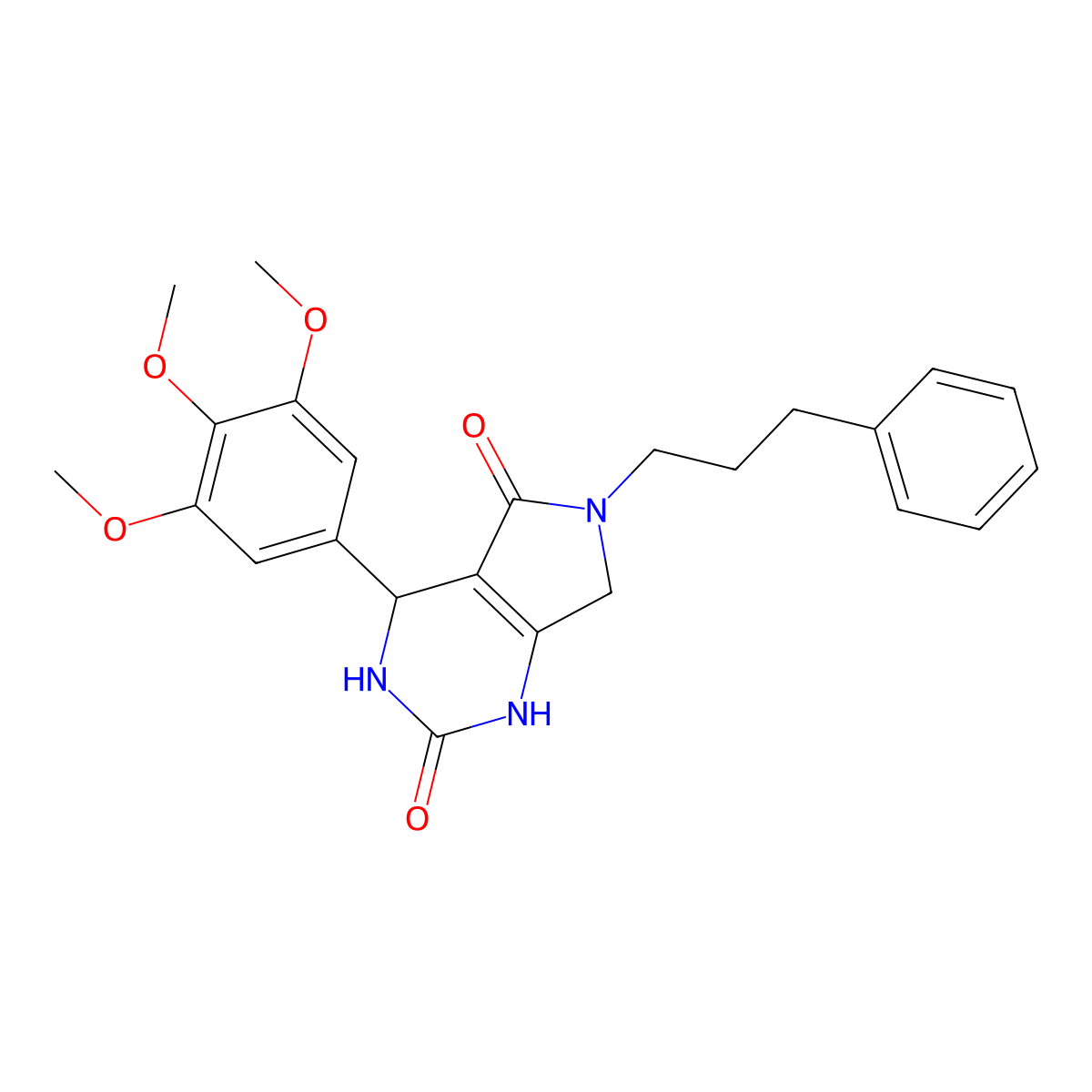 6-(3-phenylpropyl)-4-(3,4,5-trimethoxyphenyl)-3,4,6,7-tetrahydro-1H-pyrrolo[3,4-d]pyrimidine-2,5-dione molecular structure, CAS 1021025-03-5