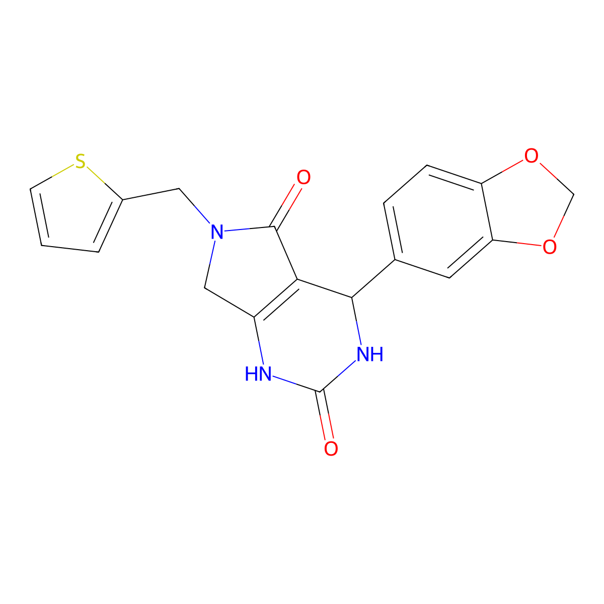 4-(benzo[d][1,3]dioxol-5-yl)-6-(thiophen-2-ylmethyl)-3,4,6,7-tetrahydro-1H-pyrrolo[3,4-d]pyrimidine-2,5-dione molecular structure, CAS 1021025-09-1