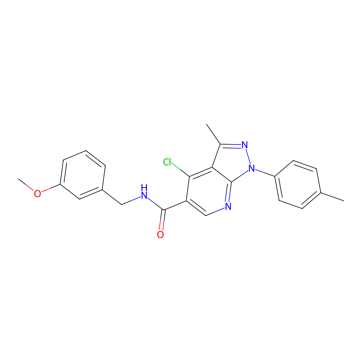 4-chloro-N-[(3-methoxyphenyl)methyl]-3-methyl-1-(4-methylphenyl)pyrazolo[3,4-b]pyridine-5-carboxamide molecular structure, CAS 1021025-17-1