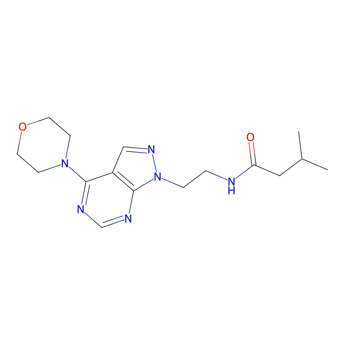 3-methyl-N-(2-(4-morpholino-1H-pyrazolo[3,4-d]pyrimidin-1-yl)ethyl)butanamide molecular structure, CAS 1021025-20-6