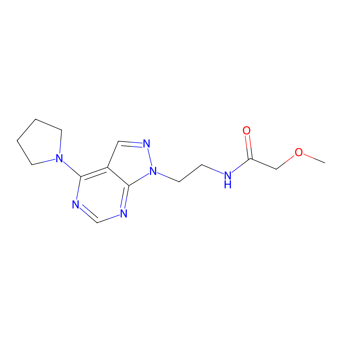 2-methoxy-N-(2-(4-(pyrrolidin-1-yl)-1H-pyrazolo[3,4-d]pyrimidin-1-yl)ethyl)acetamide molecular structure, CAS 1021025-24-0