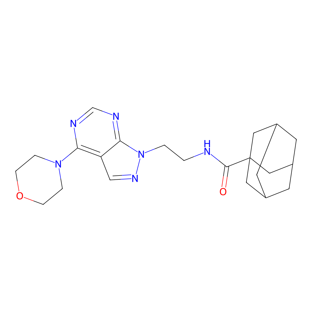 (1s,3s)-N-(2-(4-morpholino-1H-pyrazolo[3,4-d]pyrimidin-1-yl)ethyl)adamantane-1-carboxamide molecular structure, CAS 1021025-38-6