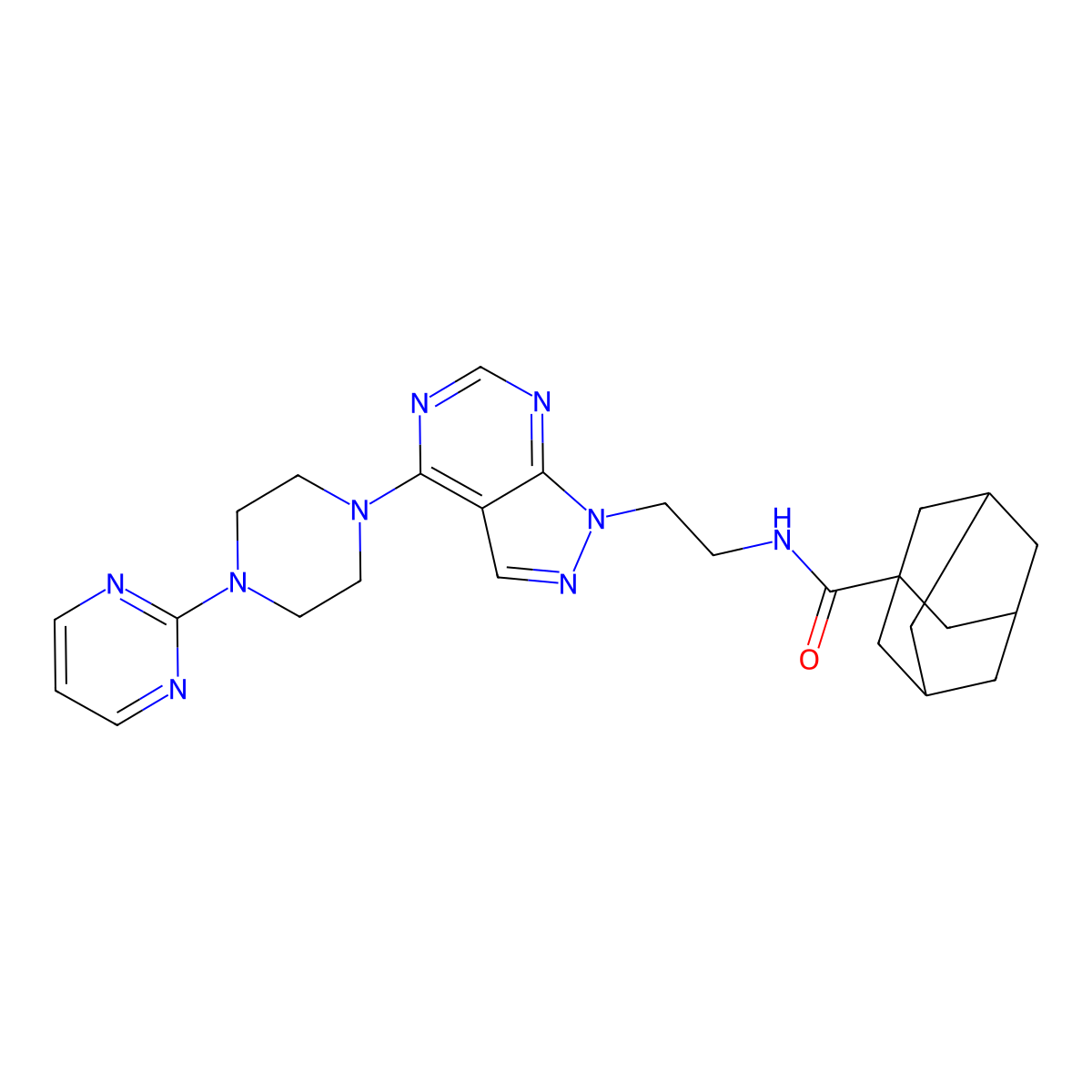 N-[2-[4-(4-pyrimidin-2-ylpiperazin-1-yl)pyrazolo[3,4-d]pyrimidin-1-yl]ethyl]adamantane-1-carboxamide molecular structure, CAS 1021025-40-0