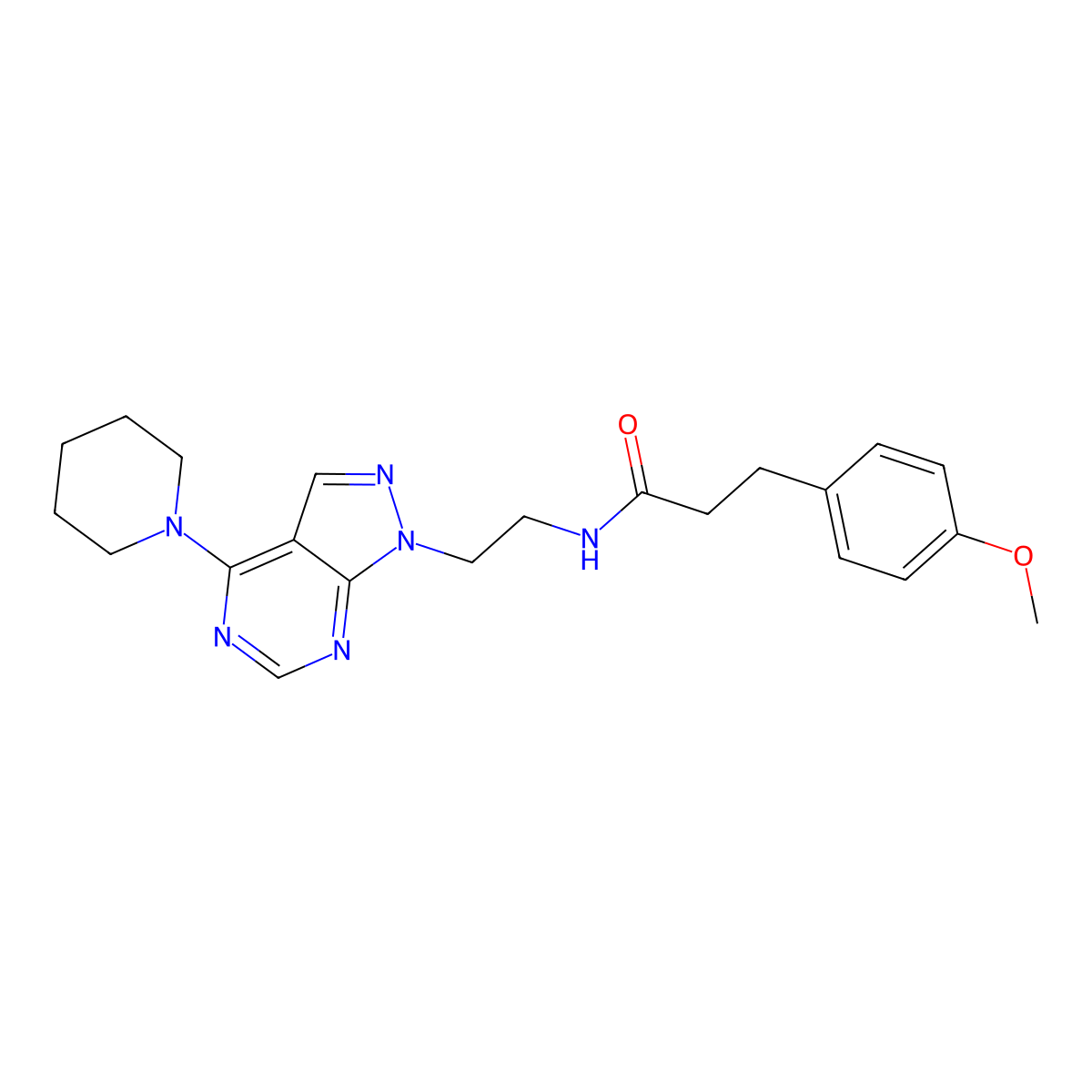 3-(4-methoxyphenyl)-N-(2-(4-(piperidin-1-yl)-1H-pyrazolo[3,4-d]pyrimidin-1-yl)ethyl)propanamide molecular structure, CAS 1021025-66-0
