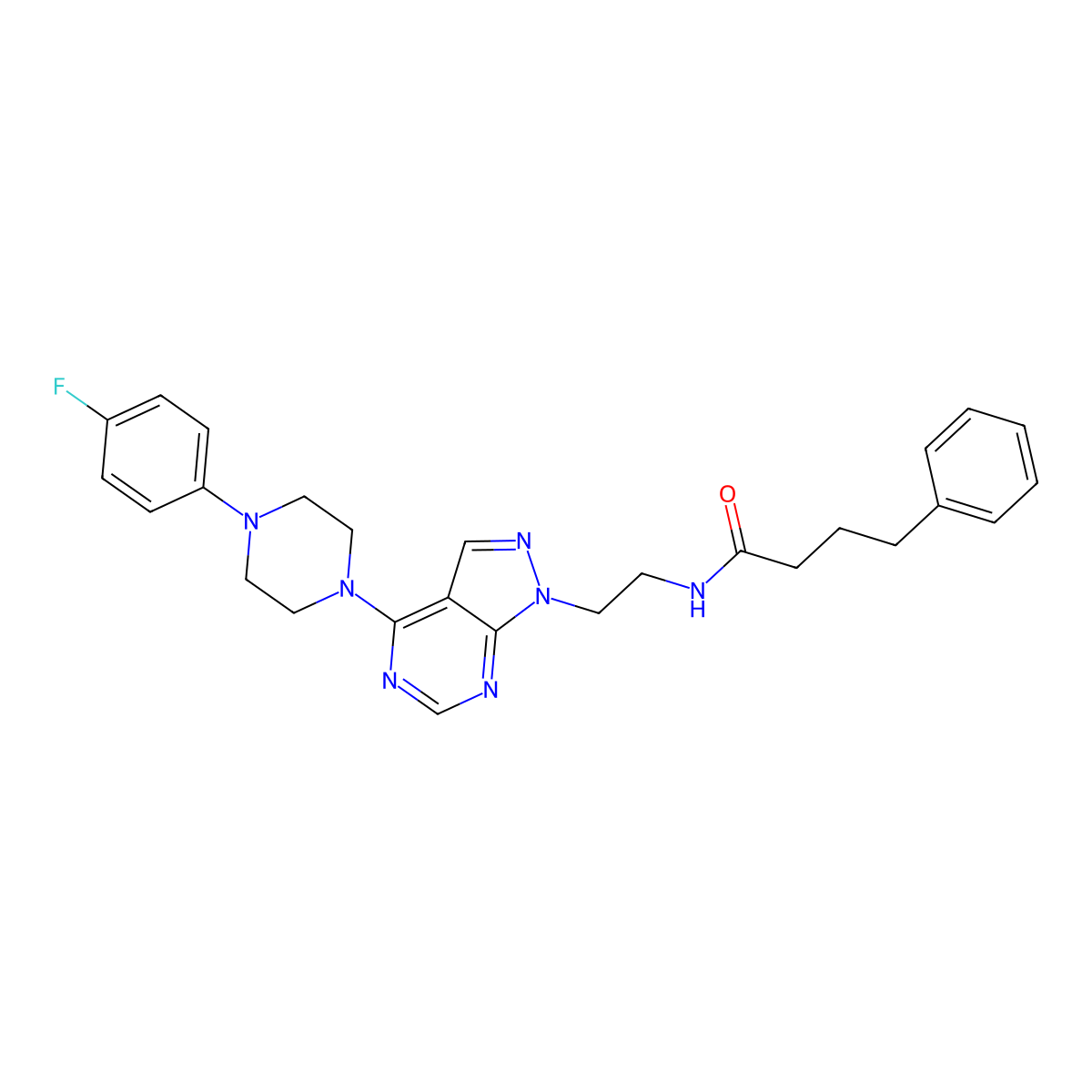 N-(2-(4-(4-(4-fluorophenyl)piperazin-1-yl)-1H-pyrazolo[3,4-d]pyrimidin-1-yl)ethyl)-4-phenylbutanamide molecular structure, CAS 1021025-68-2