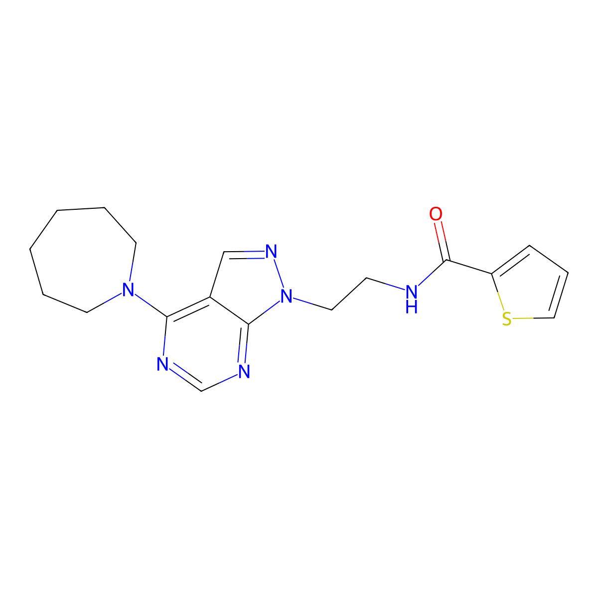 N-(2-(4-(azepan-1-yl)-1H-pyrazolo[3,4-d]pyrimidin-1-yl)ethyl)thiophene-2-carboxamide molecular structure, CAS 1021025-79-5