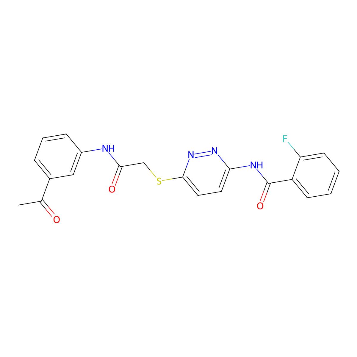 N-(6-((2-((3-acetylphenyl)amino)-2-oxoethyl)thio)pyridazin-3-yl)-2-fluorobenzamide molecular structure, CAS 1021025-84-2