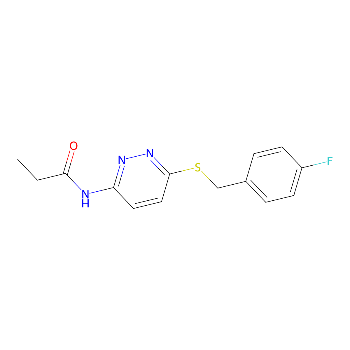 N-(6-((4-fluorobenzyl)thio)pyridazin-3-yl)propionamide molecular structure, CAS 1021025-89-7