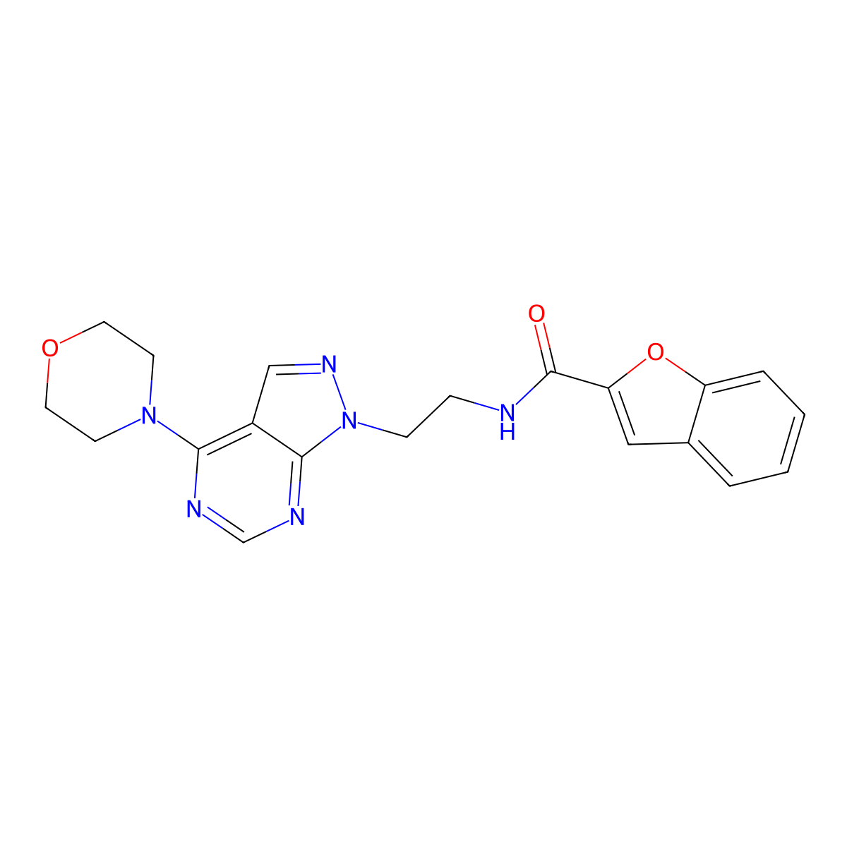 N-(2-(4-morpholino-1H-pyrazolo[3,4-d]pyrimidin-1-yl)ethyl)benzofuran-2-carboxamide molecular structure, CAS 1021025-90-0