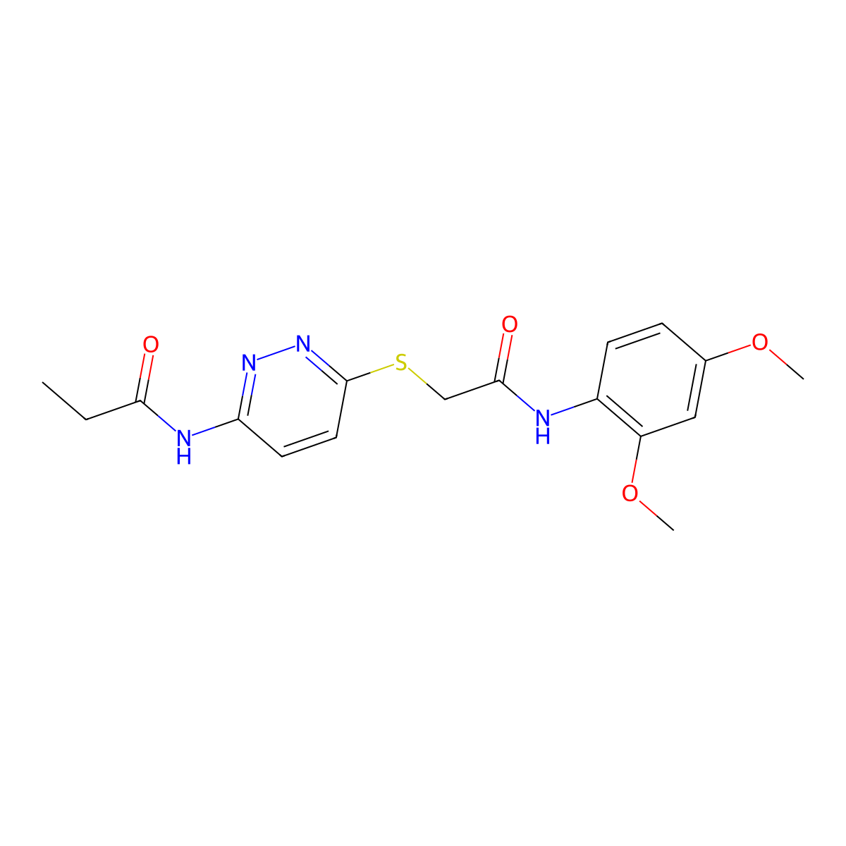 N-(6-((2-((2,4-dimethoxyphenyl)amino)-2-oxoethyl)thio)pyridazin-3-yl)propionamide molecular structure, CAS 1021025-95-5