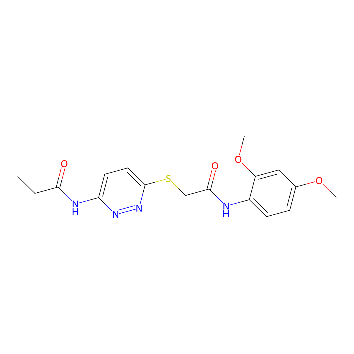 N-(6-((2-((2,4-dimethoxyphenyl)amino)-2-oxoethyl)thio)pyridazin-3-yl)propionamide molecular structure, CAS 1021025-95-5
