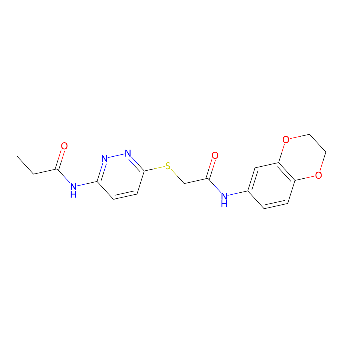 N-(6-((2-((2,3-dihydrobenzo[b][1,4]dioxin-6-yl)amino)-2-oxoethyl)thio)pyridazin-3-yl)propionamide molecular structure, CAS 1021025-98-8