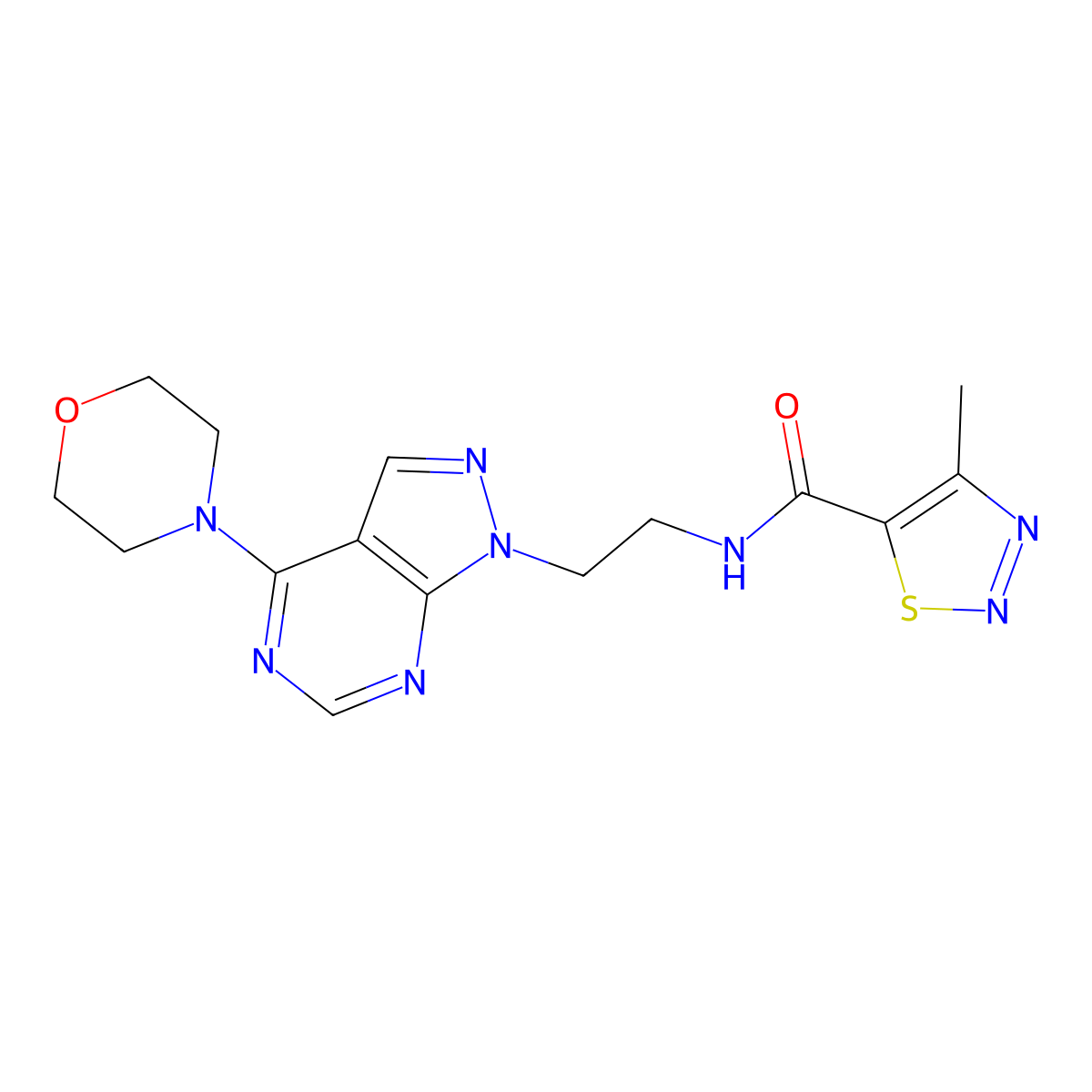 4-methyl-N-(2-(4-morpholino-1H-pyrazolo[3,4-d]pyrimidin-1-yl)ethyl)-1,2,3-thiadiazole-5-carboxamide molecular structure, CAS 1021025-99-9