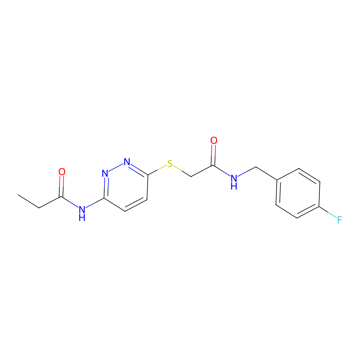 N-(6-((2-((4-fluorobenzyl)amino)-2-oxoethyl)thio)pyridazin-3-yl)propionamide molecular structure, CAS 1021026-01-6