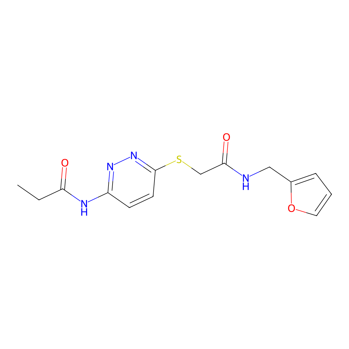 N-(6-((2-((furan-2-ylmethyl)amino)-2-oxoethyl)thio)pyridazin-3-yl)propionamide molecular structure, CAS 1021026-04-9