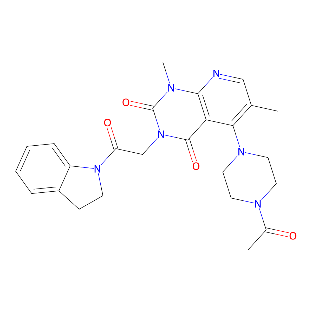 5-(4-acetylpiperazin-1-yl)-3-(2-(indolin-1-yl)-2-oxoethyl)-1,6-dimethylpyrido[2,3-d]pyrimidine-2,4(1H,3H)-dione molecular structure, CAS 1021026-08-3