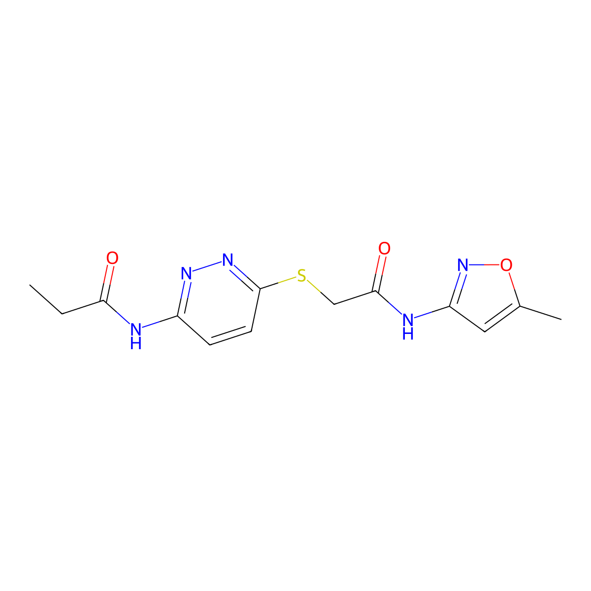 N-(6-((2-((5-methylisoxazol-3-yl)amino)-2-oxoethyl)thio)pyridazin-3-yl)propionamide molecular structure, CAS 1021026-09-4