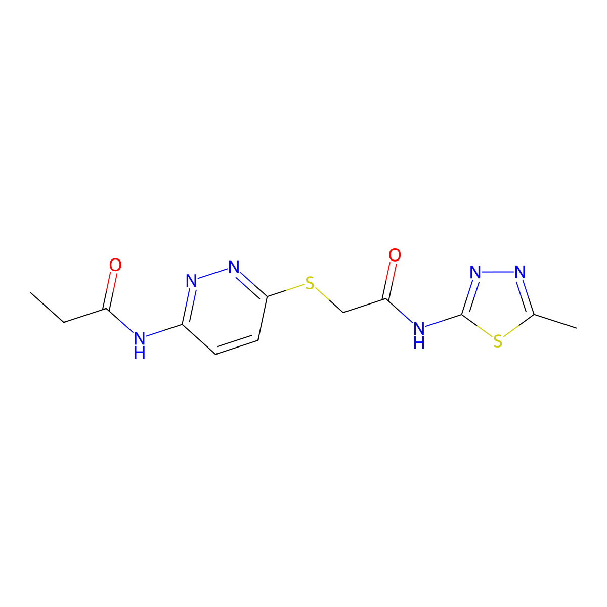N-(6-((2-((5-methyl-1,3,4-thiadiazol-2-yl)amino)-2-oxoethyl)thio)pyridazin-3-yl)propionamide molecular structure, CAS 1021026-11-8