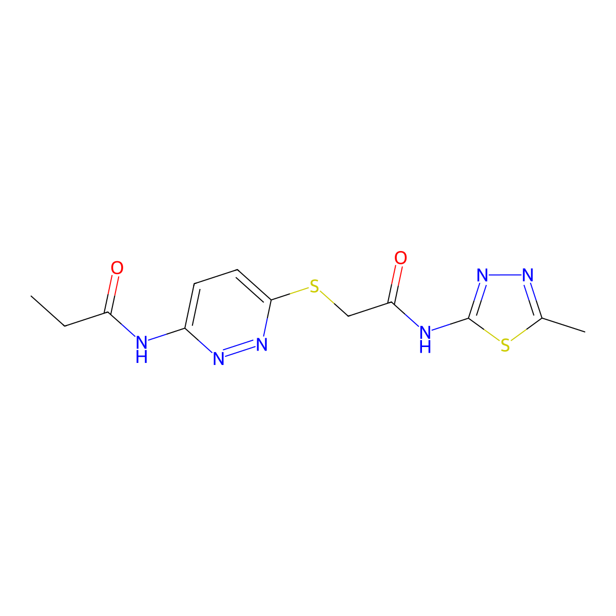 N-(6-((2-((5-methyl-1,3,4-thiadiazol-2-yl)amino)-2-oxoethyl)thio)pyridazin-3-yl)propionamide molecular structure, CAS 1021026-11-8
