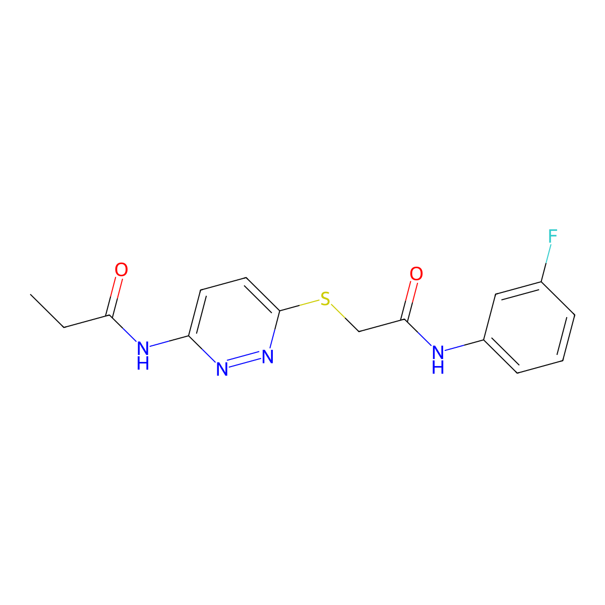 N-(6-((2-((3-fluorophenyl)amino)-2-oxoethyl)thio)pyridazin-3-yl)propionamide molecular structure, CAS 1021026-13-0