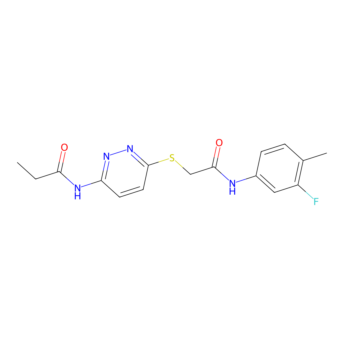 N-(6-((2-((3-fluoro-4-methylphenyl)amino)-2-oxoethyl)thio)pyridazin-3-yl)propionamide molecular structure, CAS 1021026-15-2