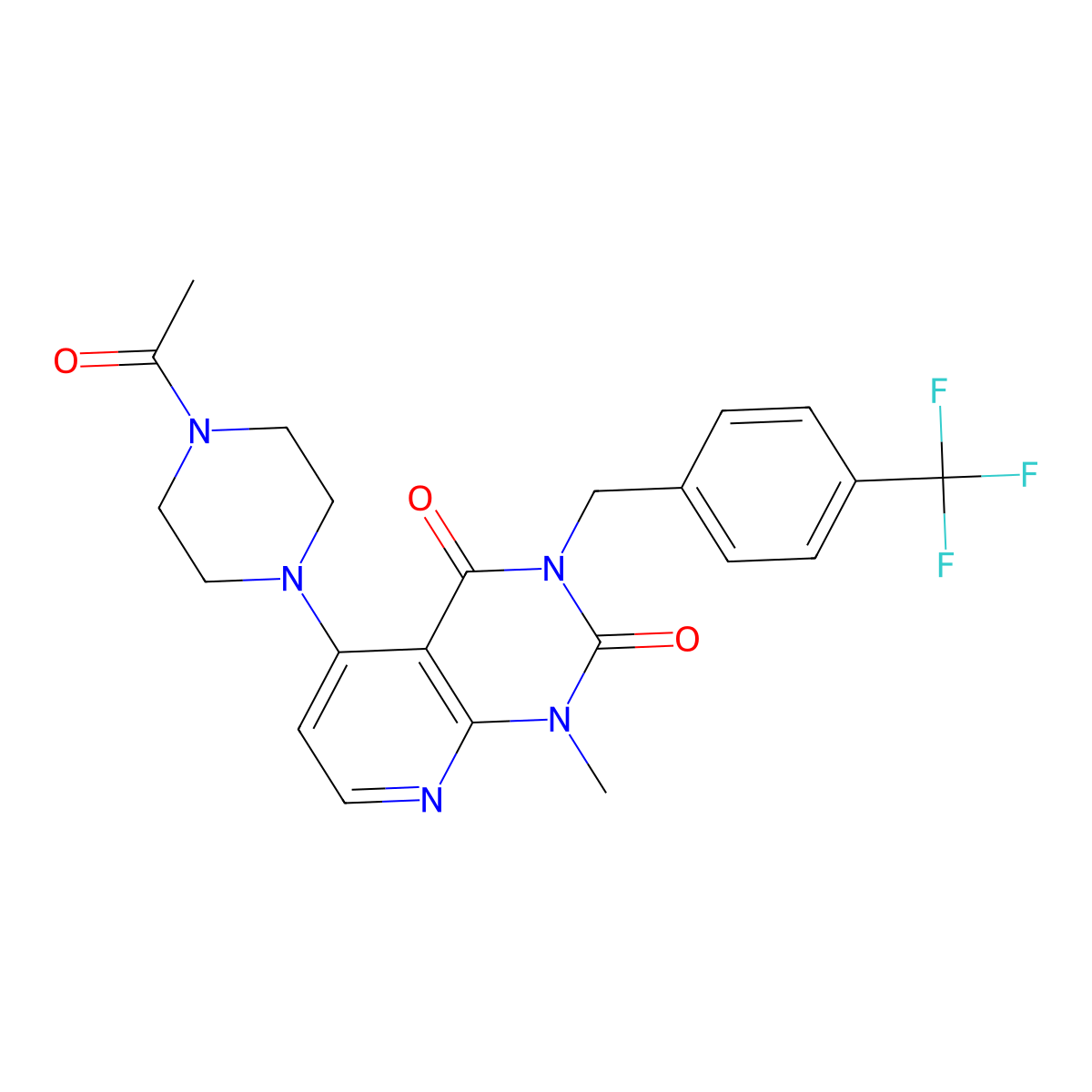 5-(4-acetylpiperazin-1-yl)-1-methyl-3-(4-(trifluoromethyl)benzyl)pyrido[2,3-d]pyrimidine-2,4(1H,3H)-dione molecular structure, CAS 1021026-18-5