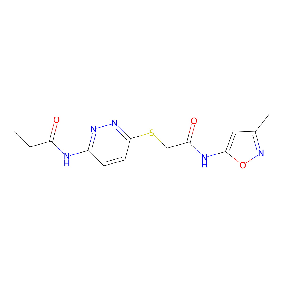 N-(6-((2-((3-methylisoxazol-5-yl)amino)-2-oxoethyl)thio)pyridazin-3-yl)propionamide molecular structure, CAS 1021026-19-6