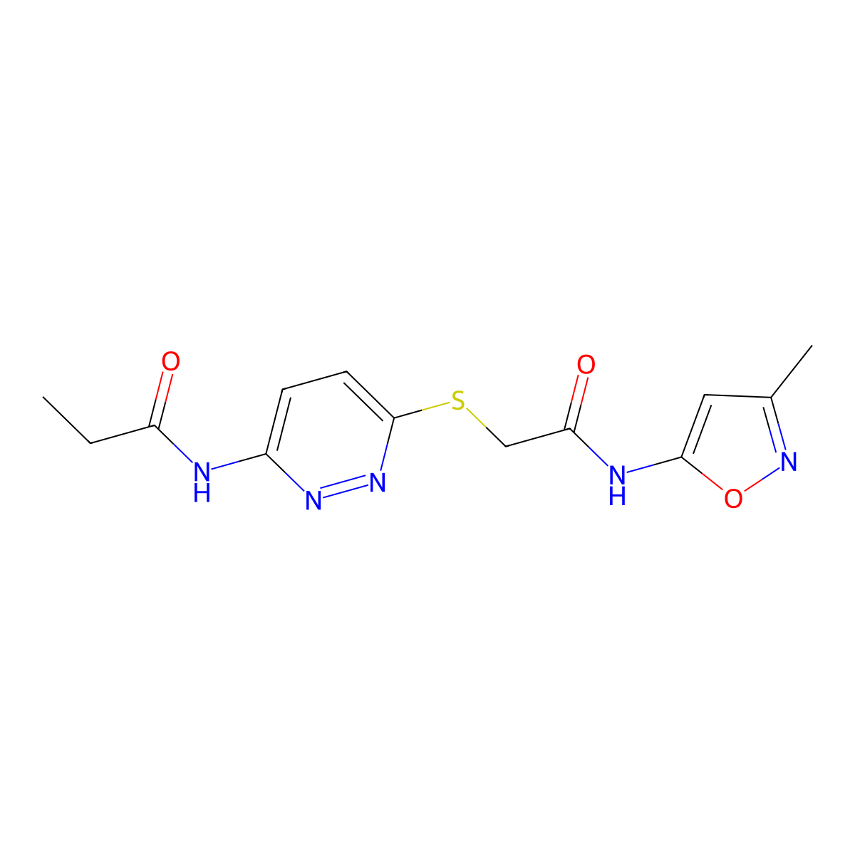 N-(6-((2-((3-methylisoxazol-5-yl)amino)-2-oxoethyl)thio)pyridazin-3-yl)propionamide molecular structure, CAS 1021026-19-6