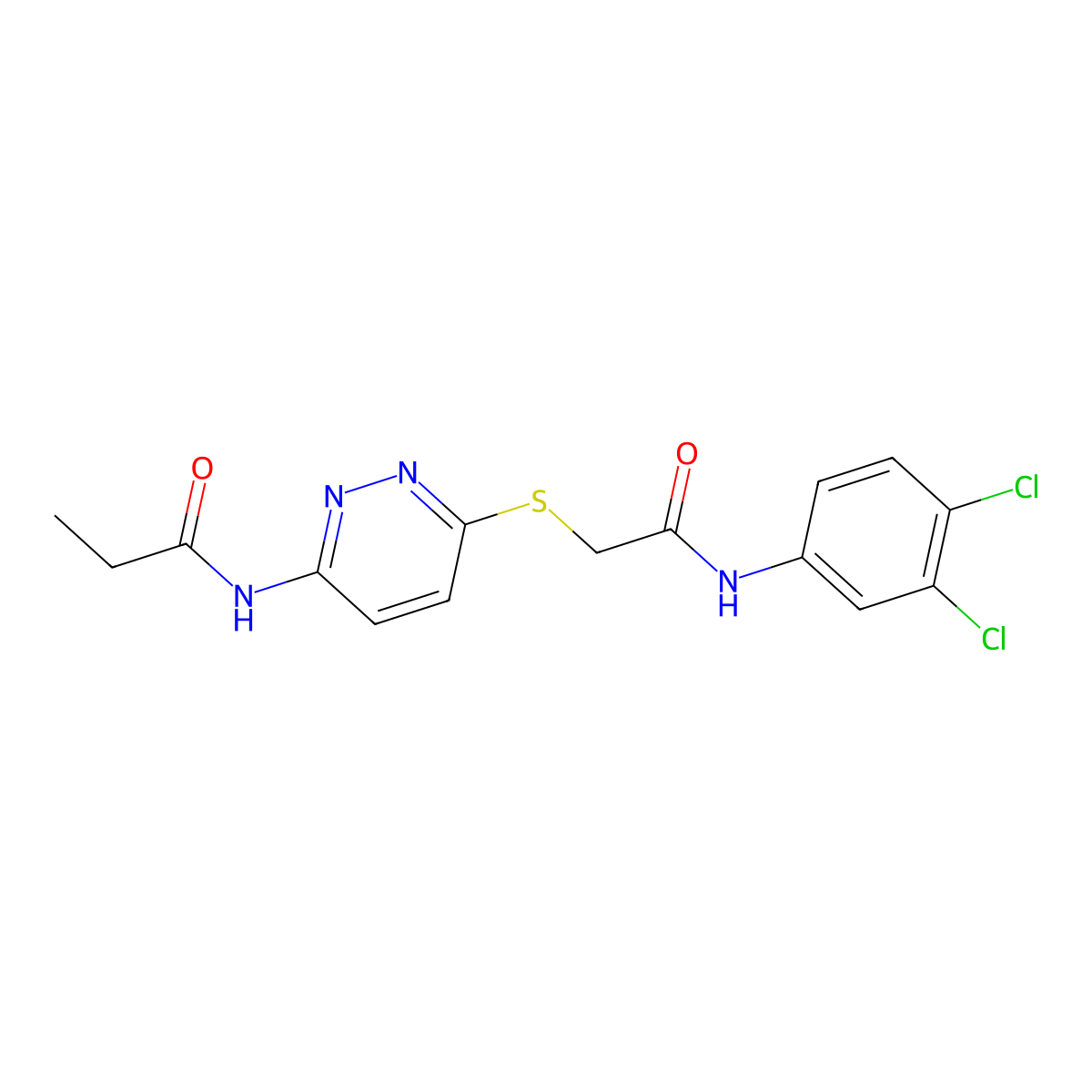 N-(6-((2-((3,4-dichlorophenyl)amino)-2-oxoethyl)thio)pyridazin-3-yl)propionamide molecular structure, CAS 1021026-22-1
