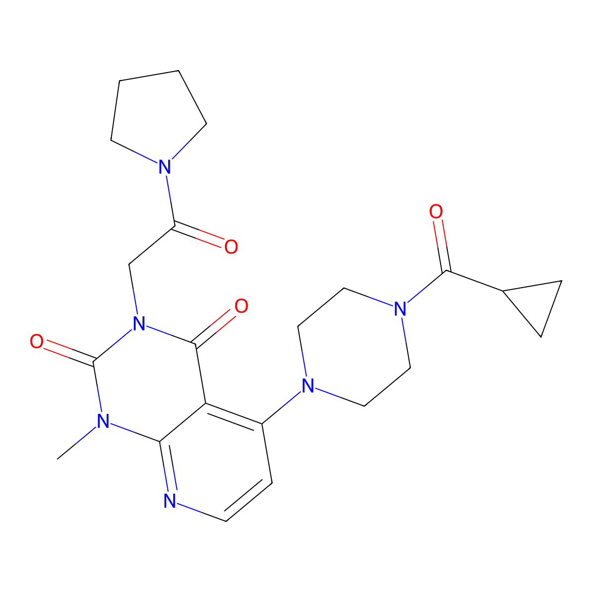 5-(4-(cyclopropanecarbonyl)piperazin-1-yl)-1-methyl-3-(2-oxo-2-(pyrrolidin-1-yl)ethyl)pyrido[2,3-d]pyrimidine-2,4(1H,3H)-dione molecular structure, CAS 1021026-25-4